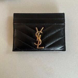 Yves Saint Laurent Quilted Black and Gold Card Holder